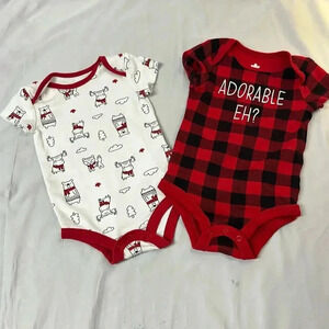 Canadiana - pair of short sleeve onesie tops/shirts. Size 3-6 months
